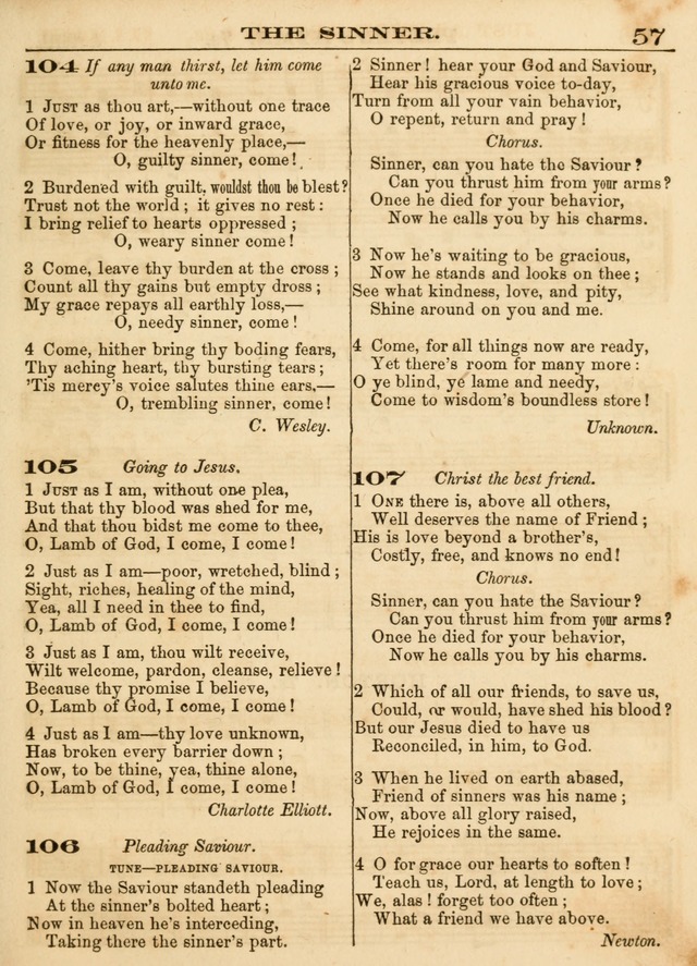 Hallowed Songs: a collection of the most popular hymns and tunes, both old, and new, designed for prayer and social meetings, revivals, family worship, and Sabbath schools page 57