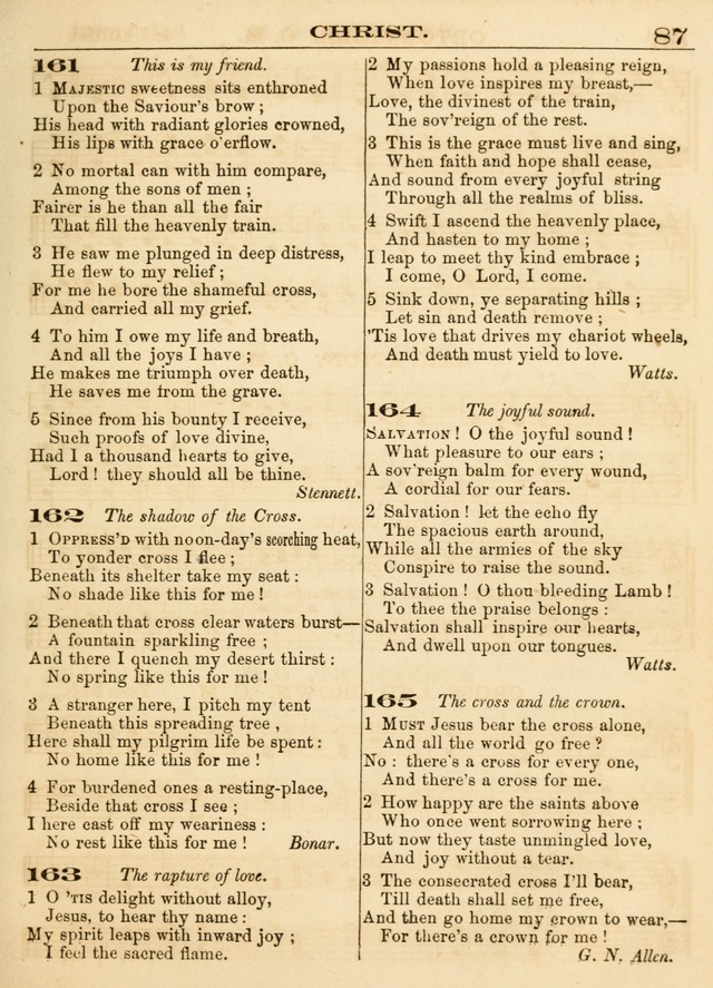Hallowed Songs: a collection of the most popular hymns and tunes, both old, and new, designed for prayer and social meetings, revivals, family worship, and Sabbath schools page 87