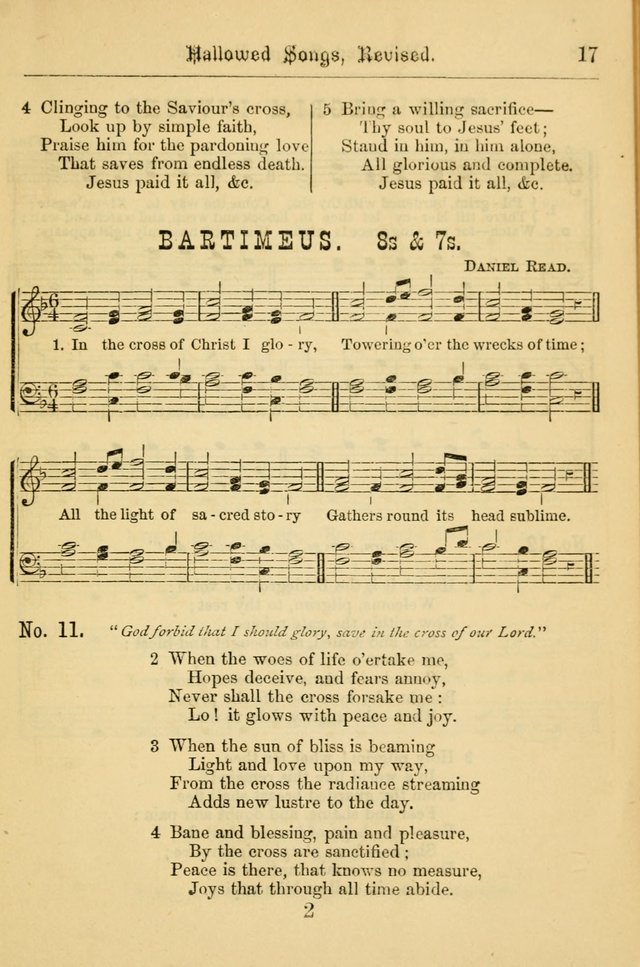 Hallowed Songs: for prayer and social meetings, containing hymns and tunes, carefully selected from all sources, both old and new, and are of the most spiritual..(Newly Revised) page 17