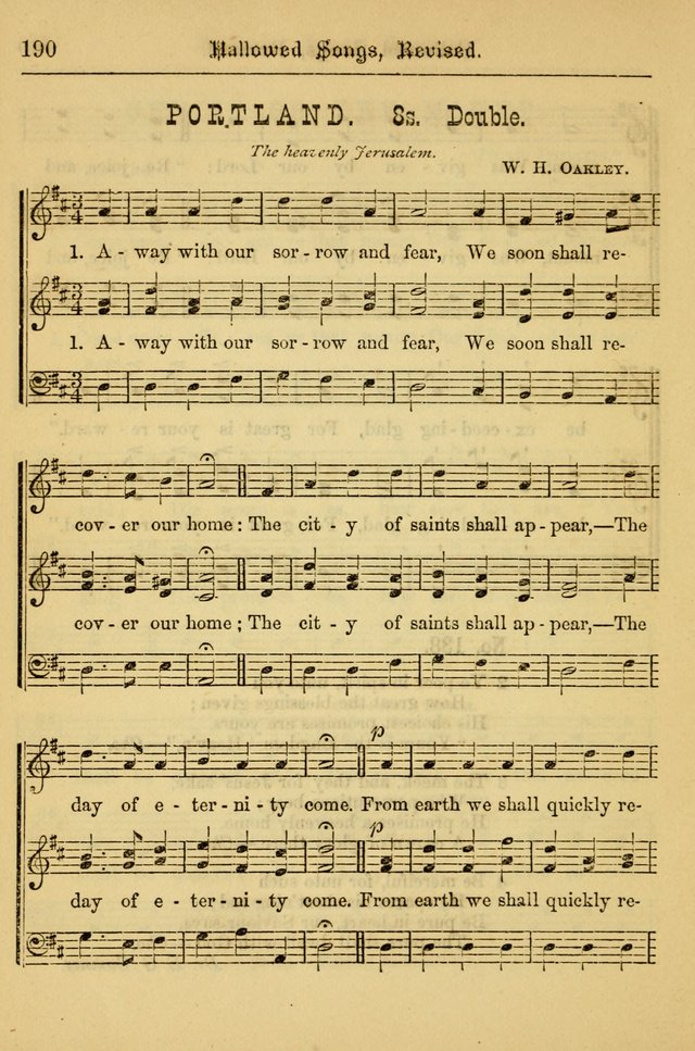 Hallowed Songs: for prayer and social meetings, containing hymns and tunes, carefully selected from all sources, both old and new, and are of the most spiritual..(Newly Revised) page 190