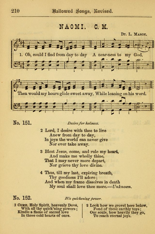 Hallowed Songs: for prayer and social meetings, containing hymns and tunes, carefully selected from all sources, both old and new, and are of the most spiritual..(Newly Revised) page 210