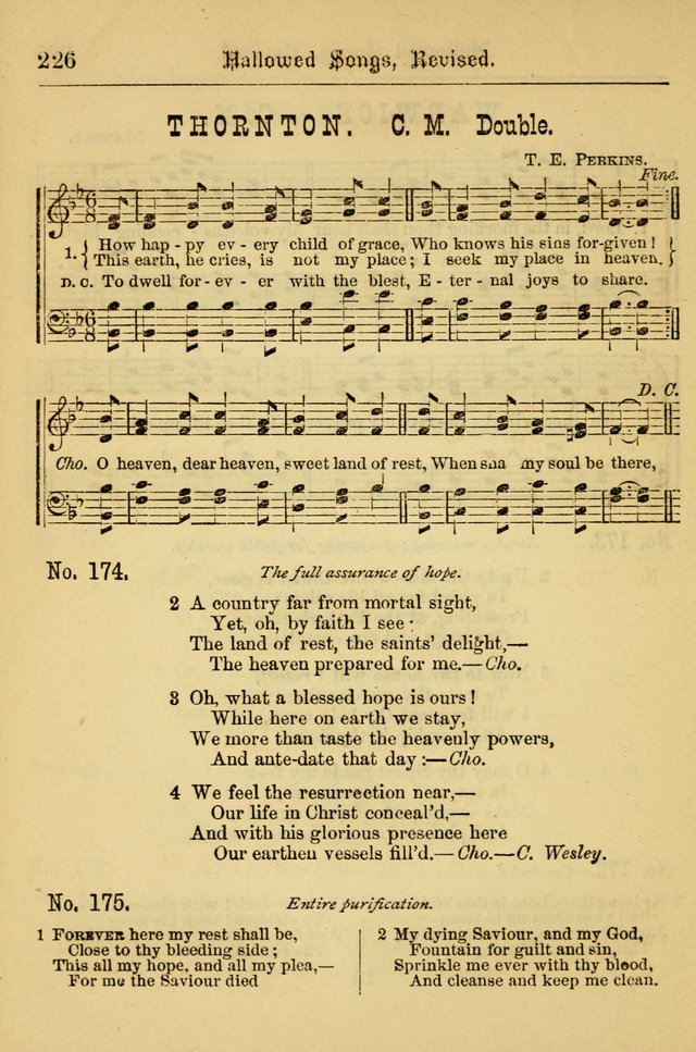 Hallowed Songs: for prayer and social meetings, containing hymns and tunes, carefully selected from all sources, both old and new, and are of the most spiritual..(Newly Revised) page 226