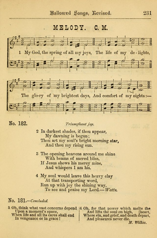 Hallowed Songs: for prayer and social meetings, containing hymns and tunes, carefully selected from all sources, both old and new, and are of the most spiritual..(Newly Revised) page 231