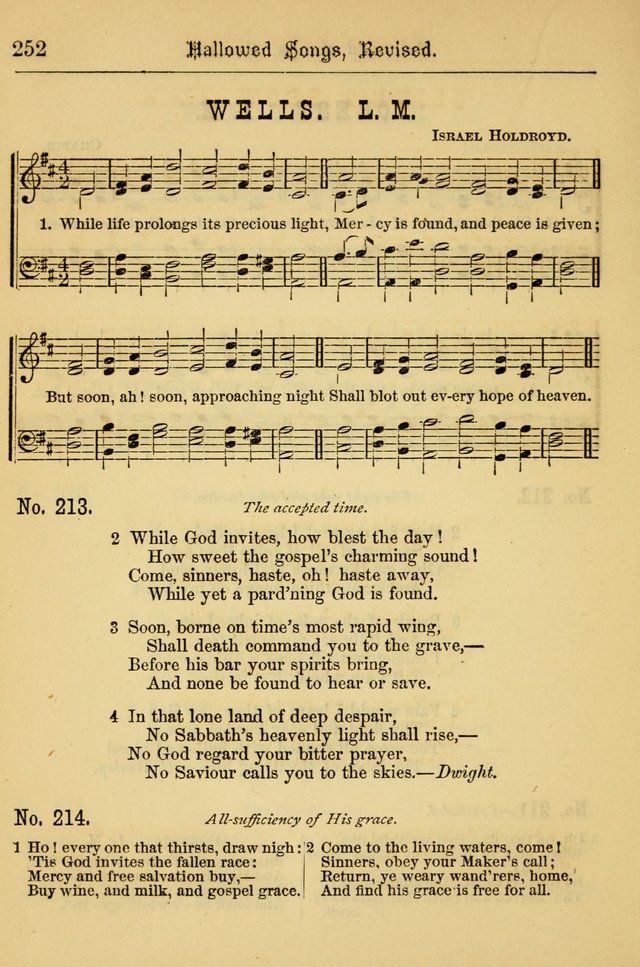 Hallowed Songs: for prayer and social meetings, containing hymns and tunes, carefully selected from all sources, both old and new, and are of the most spiritual..(Newly Revised) page 252