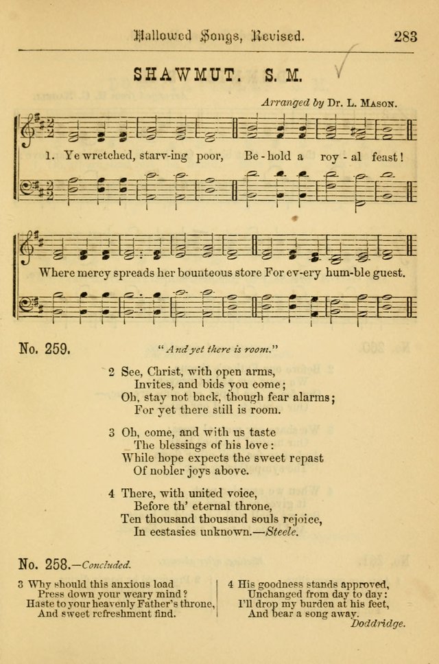 Hallowed Songs: for prayer and social meetings, containing hymns and tunes, carefully selected from all sources, both old and new, and are of the most spiritual..(Newly Revised) page 283