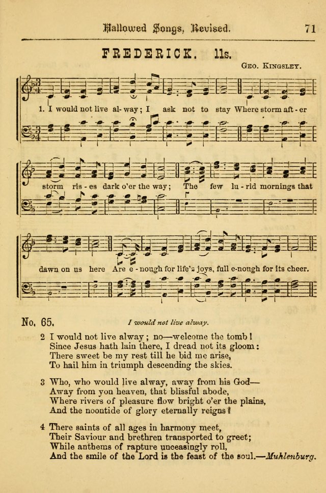 Hallowed Songs: for prayer and social meetings, containing hymns and tunes, carefully selected from all sources, both old and new, and are of the most spiritual..(Newly Revised) page 71