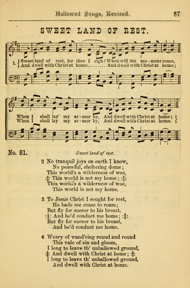 Hallowed Songs: for prayer and social meetings, containing hymns and tunes, carefully selected from all sources, both old and new, and are of the most spiritual..(Newly Revised) page 87