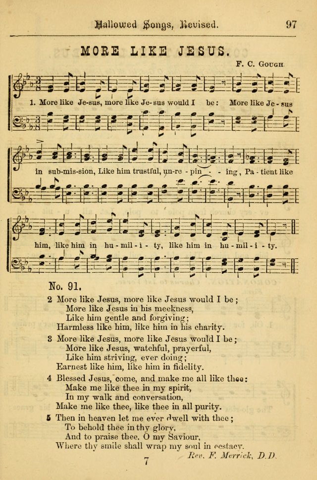 Hallowed Songs: for prayer and social meetings, containing hymns and tunes, carefully selected from all sources, both old and new, and are of the most spiritual..(Newly Revised) page 97