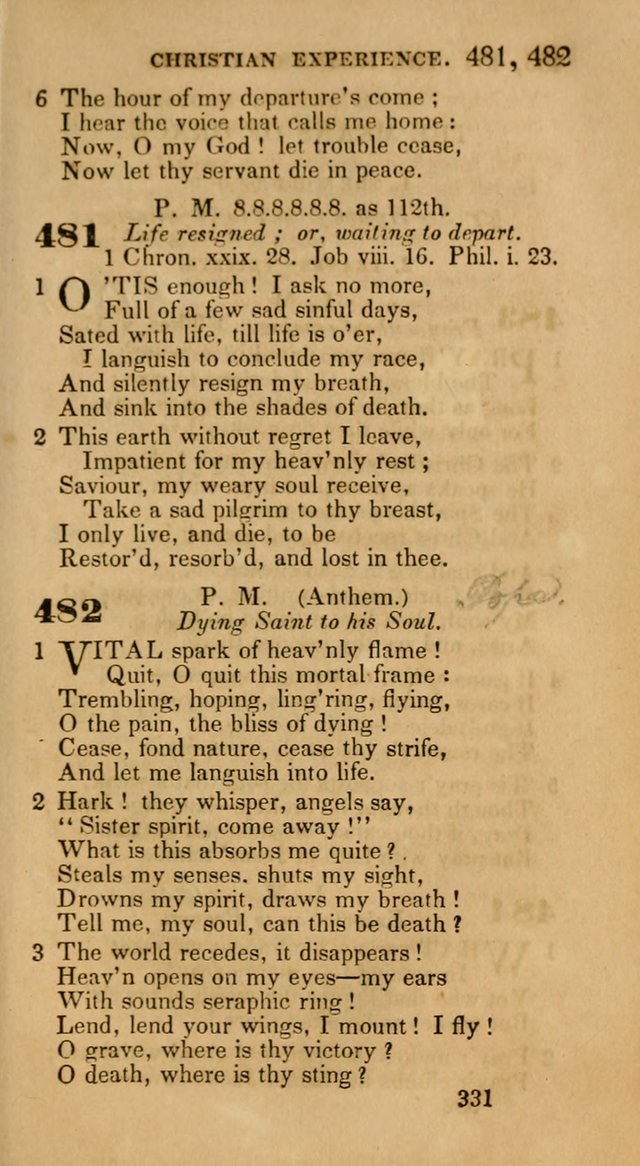 Hymns: selected and original, for public and private worship (30th ed.) page 331