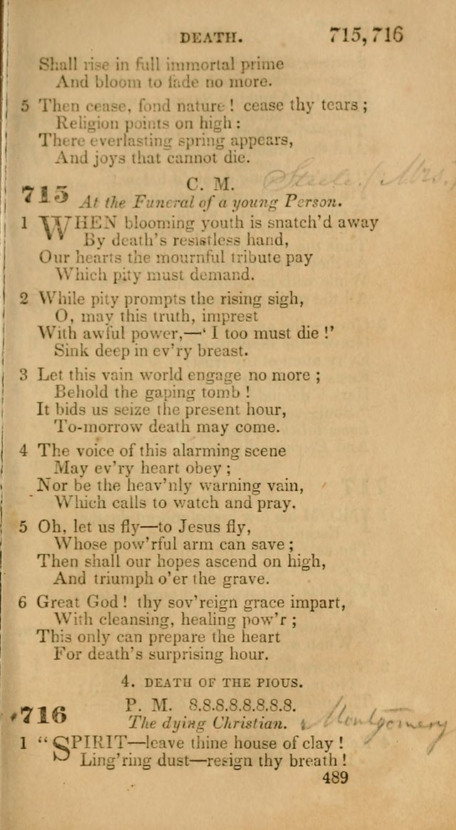 Hymns: selected and original, for public and private worship (30th ed.) page 489