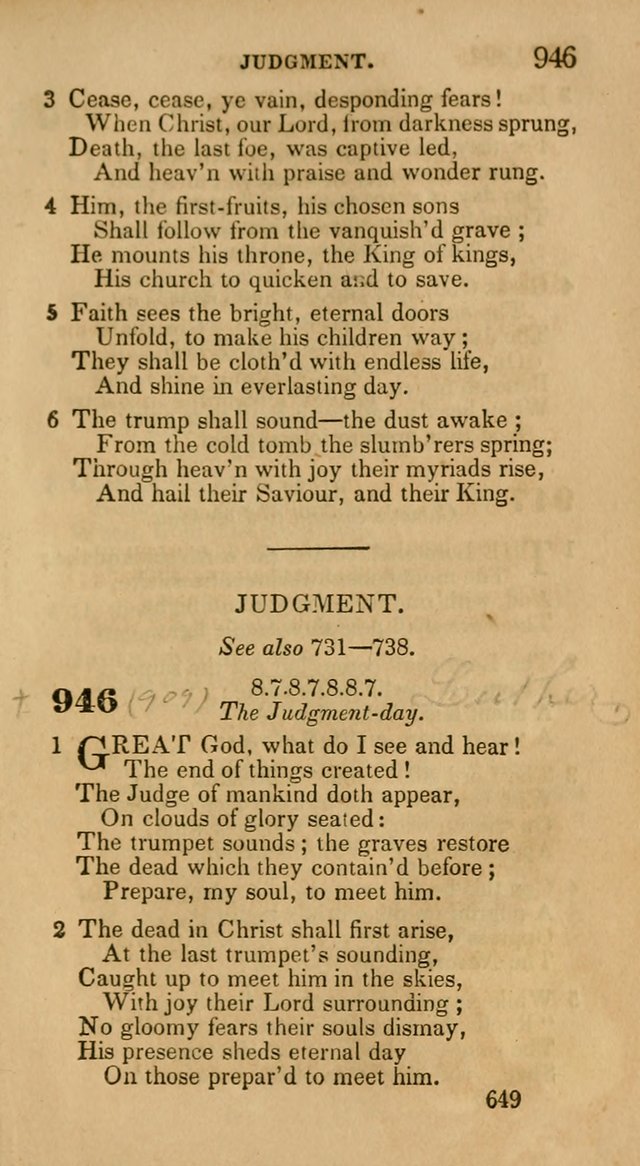 Hymns: selected and original, for public and private worship (30th ed.) page 649