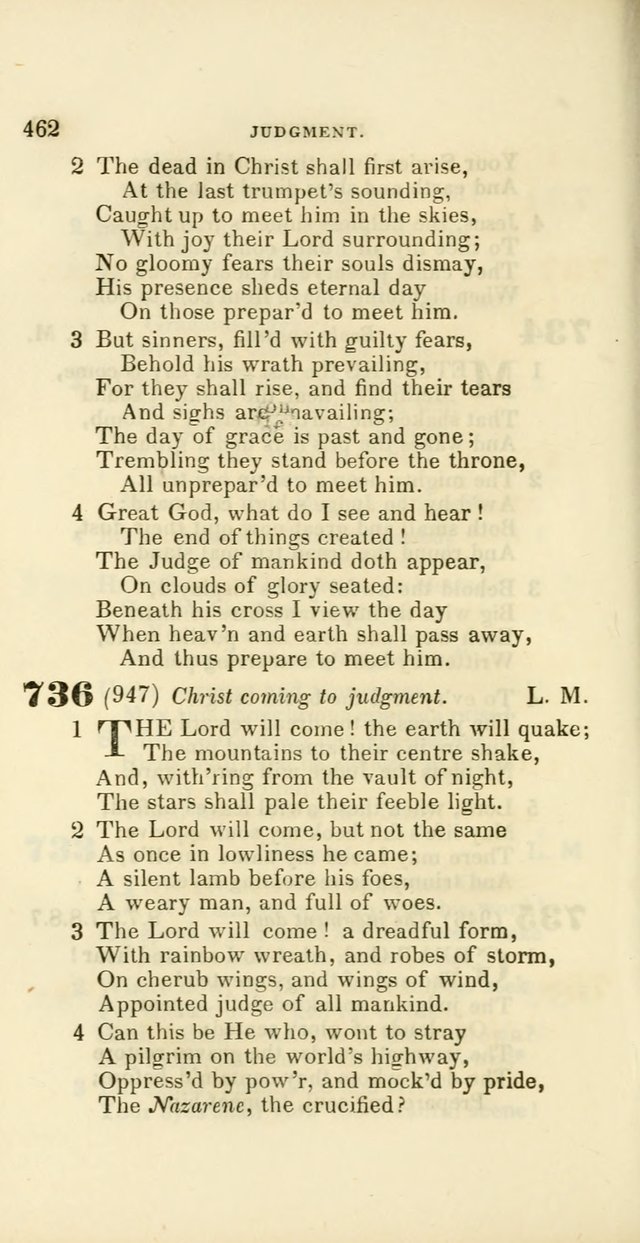 Hymns: selected and original, for public and private worship (60th ed., 1st rev. ed.) page 462