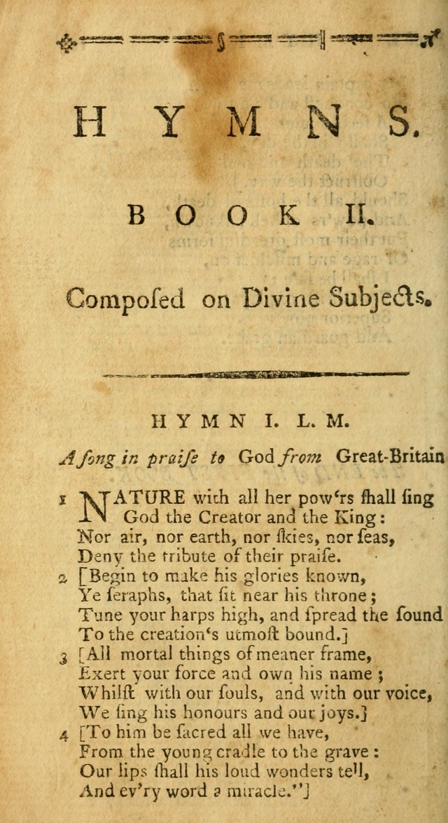 Hymns and Spiritual Songs, in Three Books: I. collected from the scriptures, II. composed on divine subjects, III. prepared for the Lord