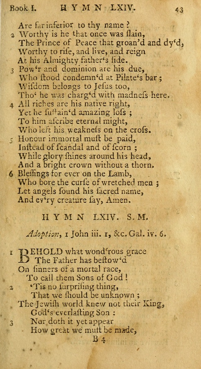 Hymns and Spiritual Songs, in Three Books: I. collected from the scriptures, II. composed on divine subjects, III. prepared for the Lord