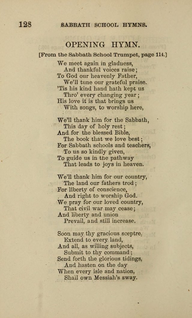 Hymns for the use of the Sabbath School of the Second Reformed Church, Albany N. Y. page 128