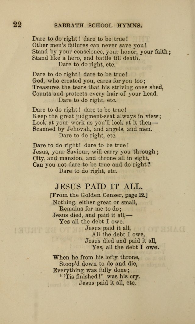 Hymns for the use of the Sabbath School of the Second Reformed Church, Albany N. Y. page 22