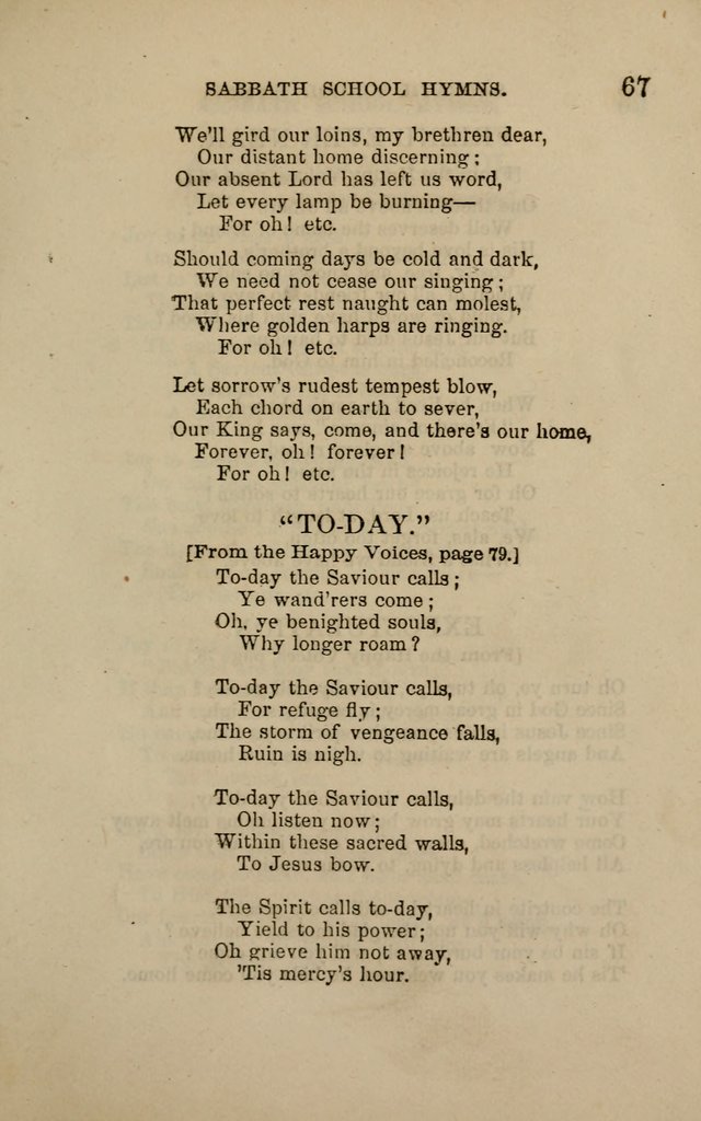 Hymns for the use of the Sabbath School of the Second Reformed Church, Albany N. Y. page 67