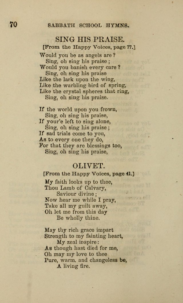 Hymns for the use of the Sabbath School of the Second Reformed Church, Albany N. Y. page 70