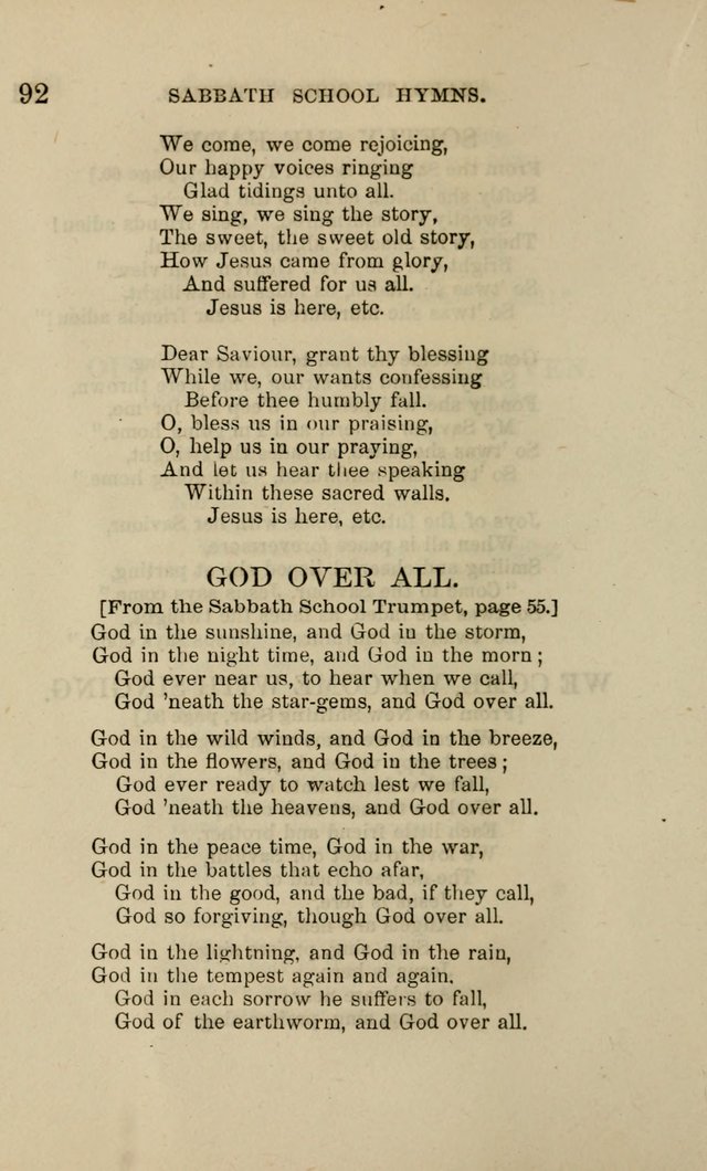 Hymns for the use of the Sabbath School of the Second Reformed Church, Albany N. Y. page 92