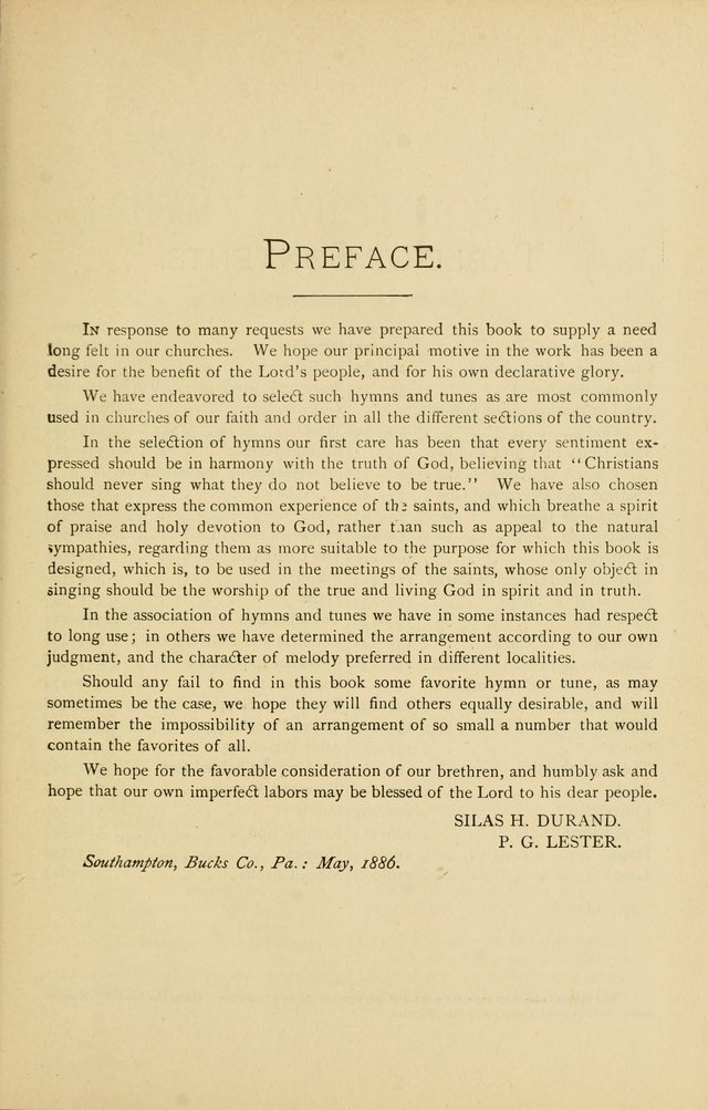 Hymn and Tune Book for Use in Old School or Primitive Baptist Churches page vii