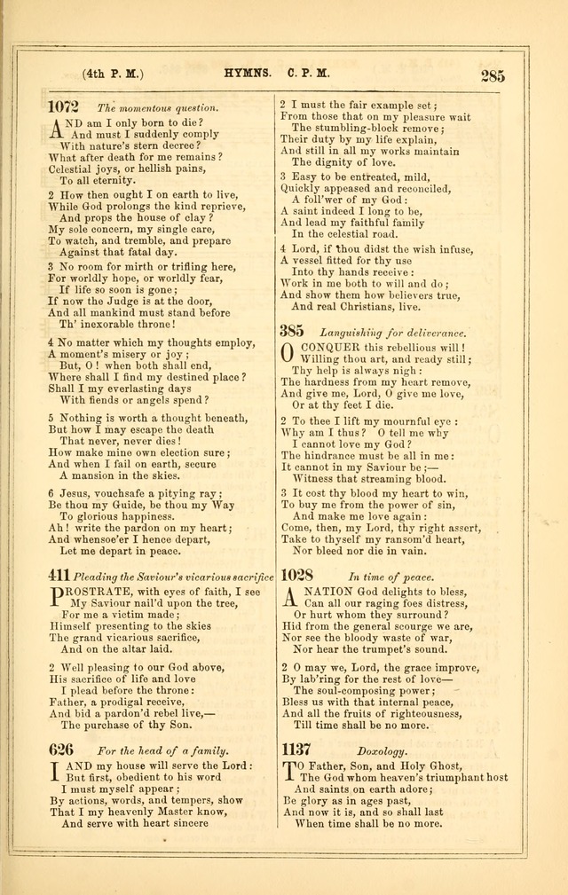 The Heart and Voice: or, Songs of Praise for the Sanctuary: hymn and tune book, designed for congregational singing in the Methodist Episcopal Church, and for congregations generally page 285