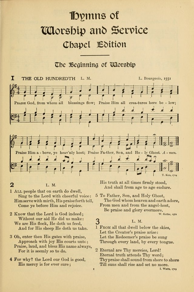 Hymns of Worship and Service. (Chapel ed.) page 1