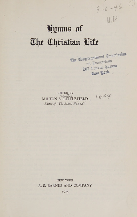 Hymns of the Christian Life page vi