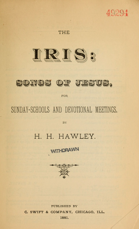 The Iris: Songs of Jesus, for Sunday-schools and devotional meetings page 1