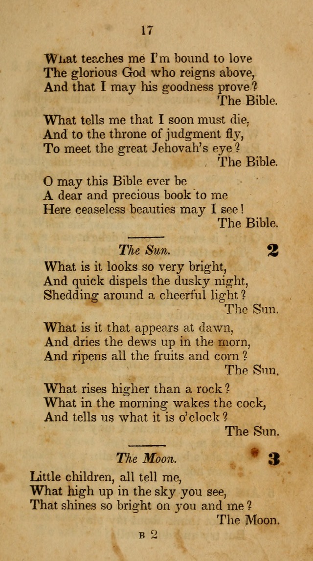 The Infant School and Nursery Hymn Book: being a collection of hymns, original and selected; with an analysis of each, designed to assist mothers and teachers... (3rd ed., rev. and corr.) page 17