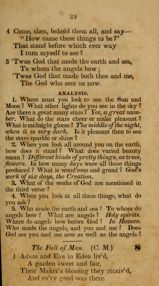 The Infant School and Nursery Hymn Book: being a collection of hymns, original and selected; with an analysis of each, designed to assist mothers and teachers... (3rd ed., rev. and corr.) page 23