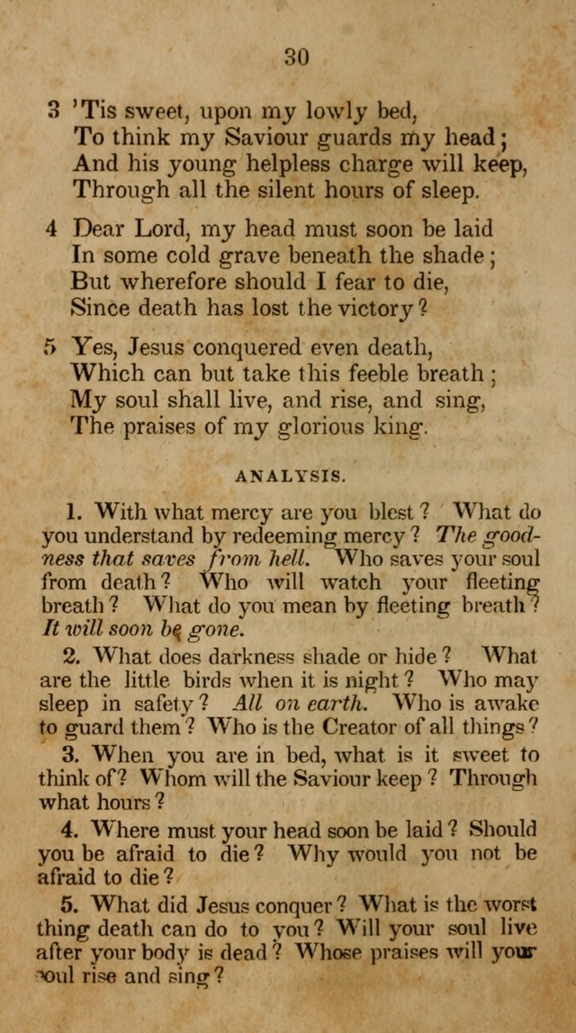 The Infant School and Nursery Hymn Book: being a collection of hymns, original and selected; with an analysis of each, designed to assist mothers and teachers... (3rd ed., rev. and corr.) page 30