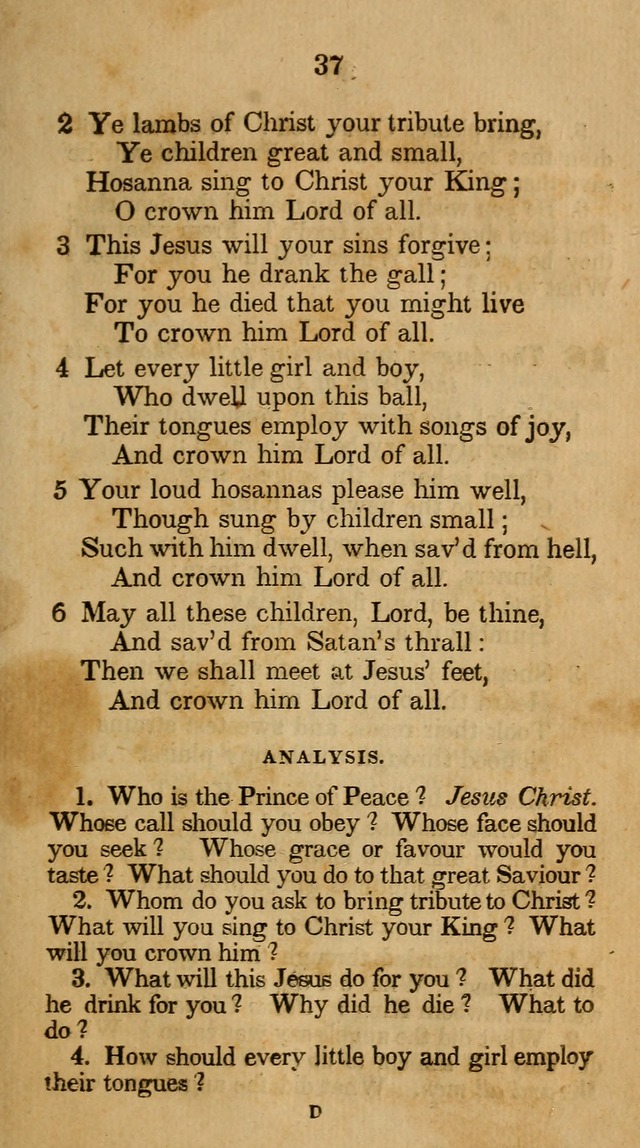 The Infant School and Nursery Hymn Book: being a collection of hymns, original and selected; with an analysis of each, designed to assist mothers and teachers... (3rd ed., rev. and corr.) page 37