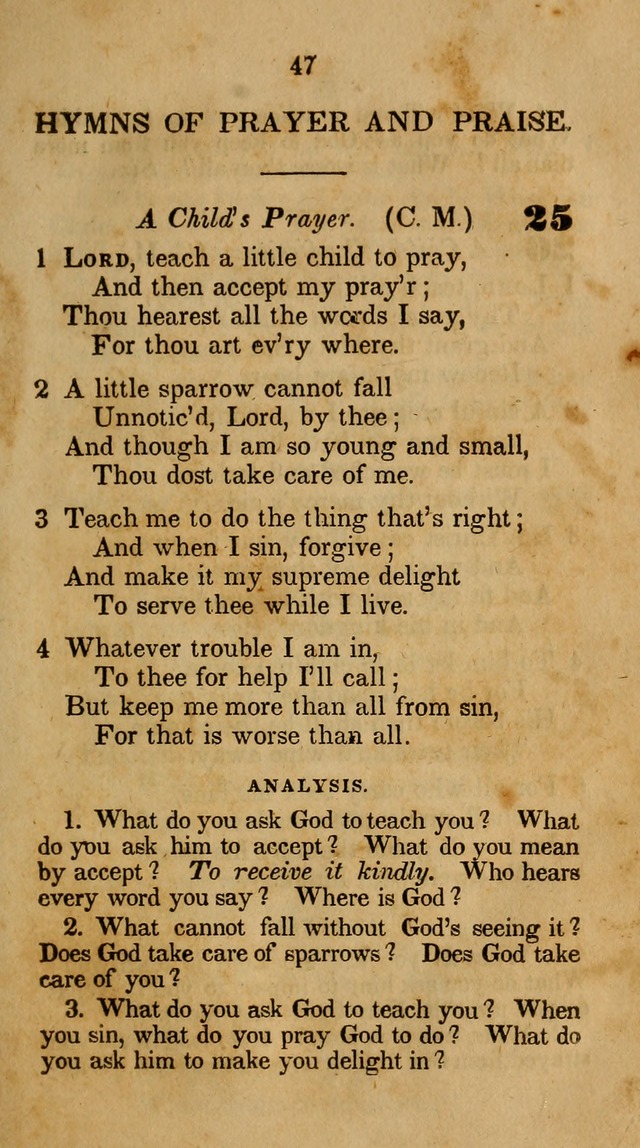 The Infant School and Nursery Hymn Book: being a collection of hymns, original and selected; with an analysis of each, designed to assist mothers and teachers... (3rd ed., rev. and corr.) page 47