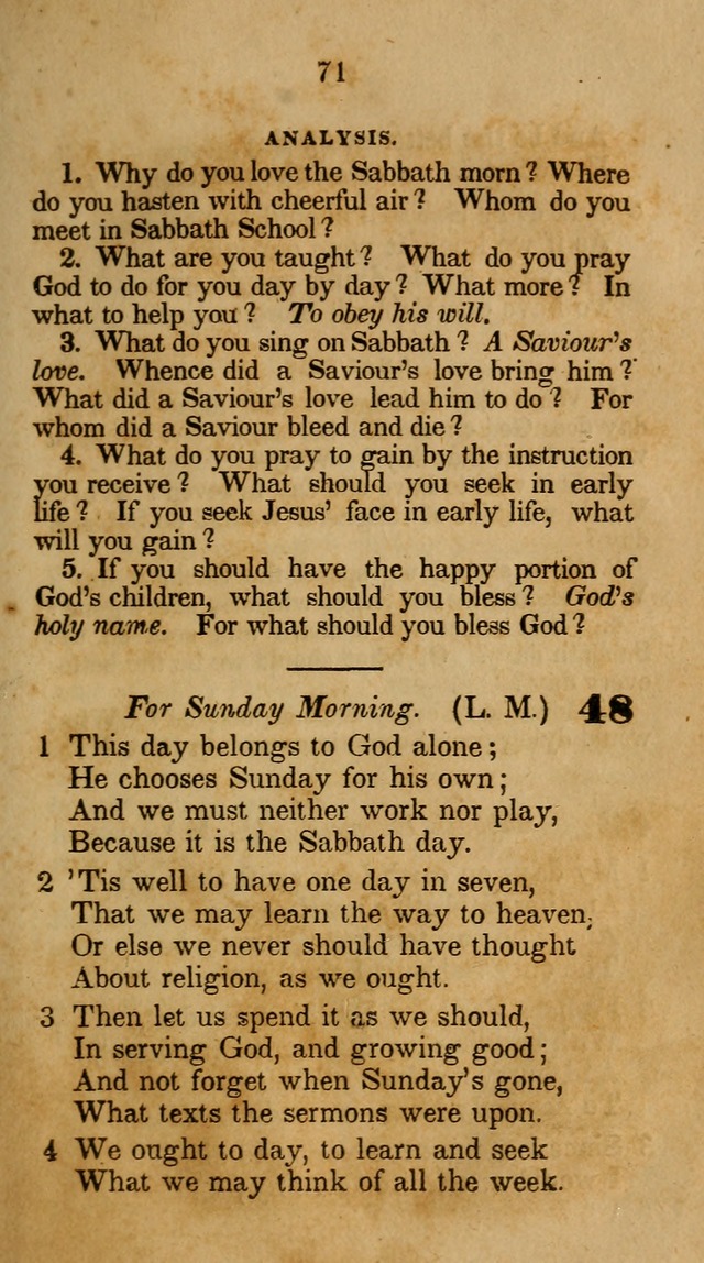 The Infant School and Nursery Hymn Book: being a collection of hymns, original and selected; with an analysis of each, designed to assist mothers and teachers... (3rd ed., rev. and corr.) page 71