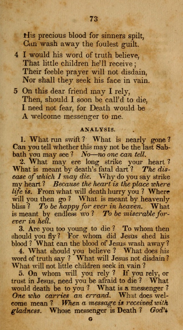 The Infant School and Nursery Hymn Book: being a collection of hymns, original and selected; with an analysis of each, designed to assist mothers and teachers... (3rd ed., rev. and corr.) page 73