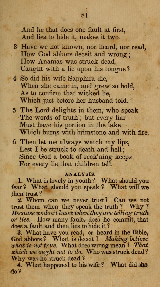 The Infant School and Nursery Hymn Book: being a collection of hymns, original and selected; with an analysis of each, designed to assist mothers and teachers... (3rd ed., rev. and corr.) page 81