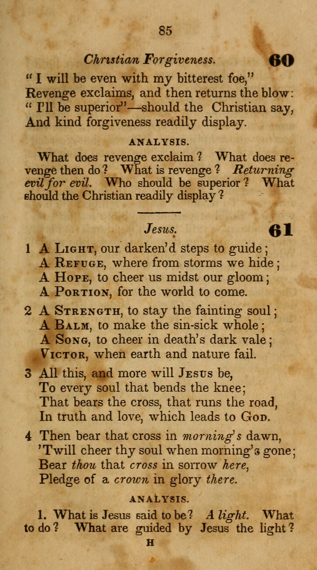 The Infant School and Nursery Hymn Book: being a collection of hymns, original and selected; with an analysis of each, designed to assist mothers and teachers... (3rd ed., rev. and corr.) page 85