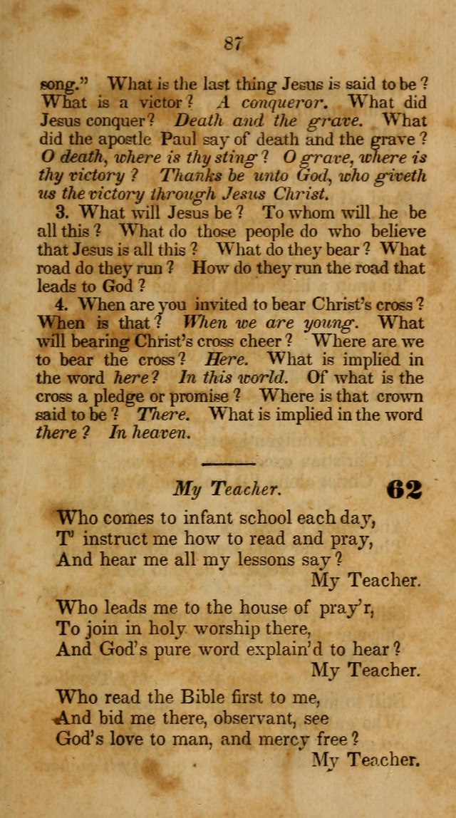 The Infant School and Nursery Hymn Book: being a collection of hymns, original and selected; with an analysis of each, designed to assist mothers and teachers... (3rd ed., rev. and corr.) page 87