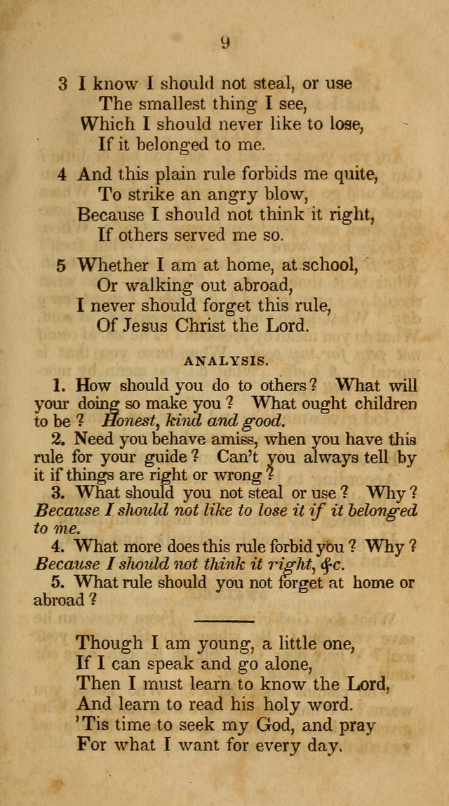 The Infant School and Nursery Hymn Book: being a collection of hymns, original and selected; with an analysis of each, designed to assist mothers and teachers... (3rd ed., rev. and corr.) page 9