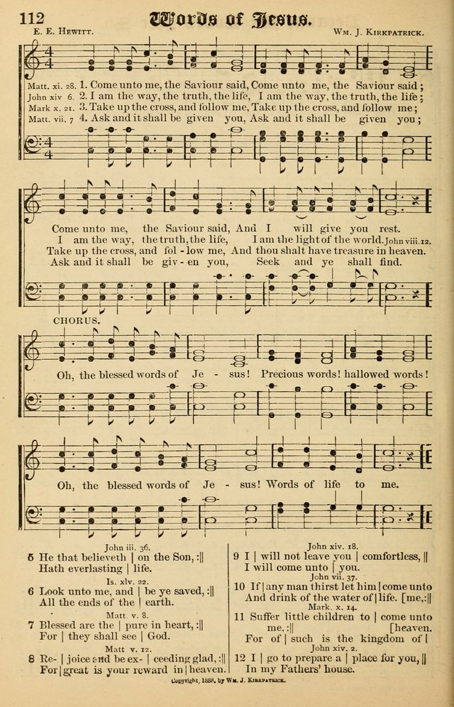 Junior Songs: a collection of sacred hymns and songs; for use in meetings of junior societies, Sunday Schools, etc. page 112