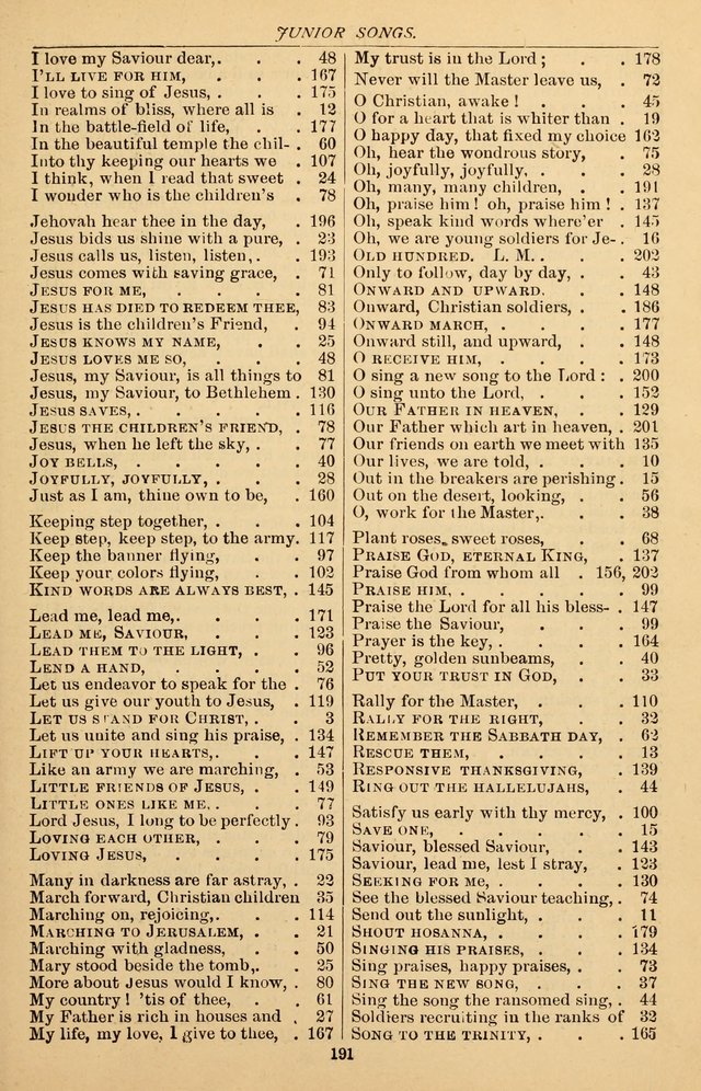 Junior Songs: a collection of sacred hymns and songs; for use in meetings of junior societies, Sunday Schools, etc. page 187