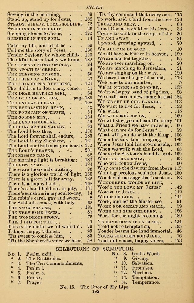 Junior Songs: a collection of sacred hymns and songs; for use in meetings of junior societies, Sunday Schools, etc. page 188