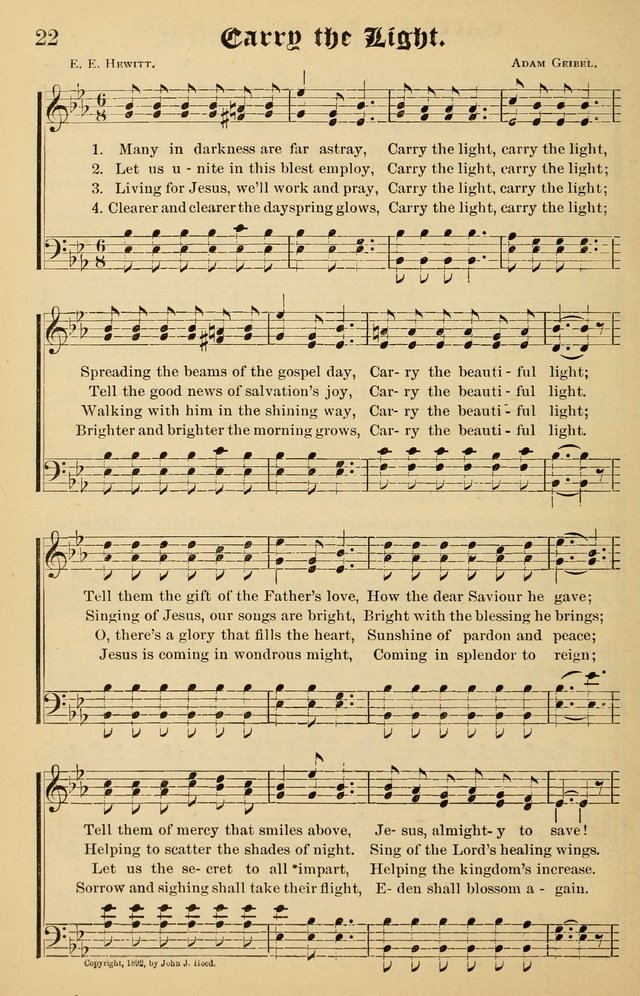 Junior Songs: a collection of sacred hymns and songs; for use in meetings of junior societies, Sunday Schools, etc. page 22