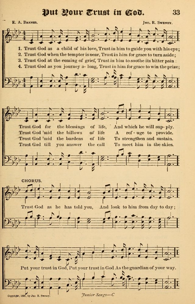 Junior Songs: a collection of sacred hymns and songs; for use in meetings of junior societies, Sunday Schools, etc. page 31