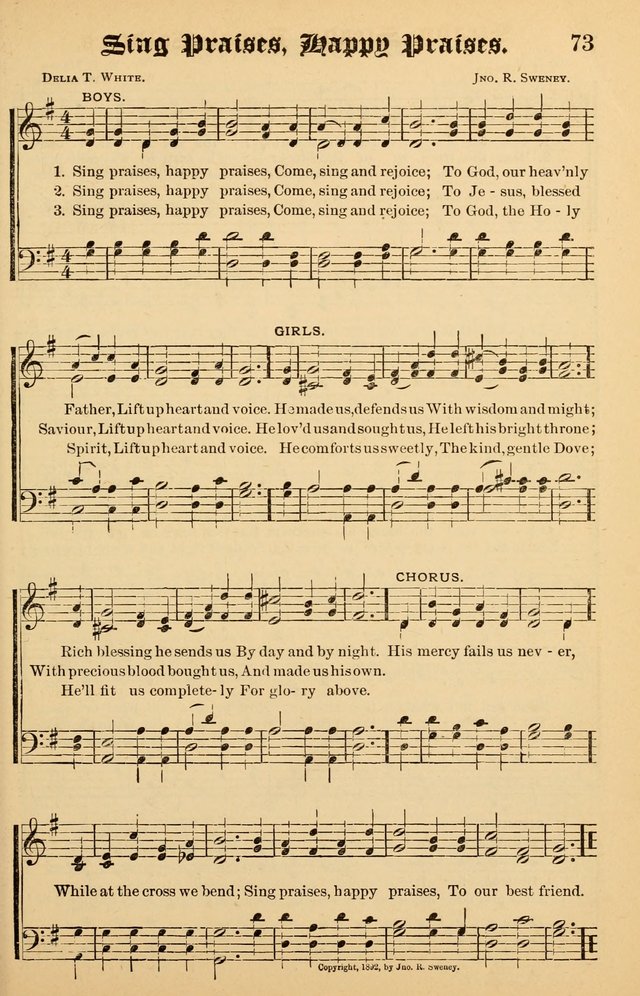 Junior Songs: a collection of sacred hymns and songs; for use in meetings of junior societies, Sunday Schools, etc. page 73