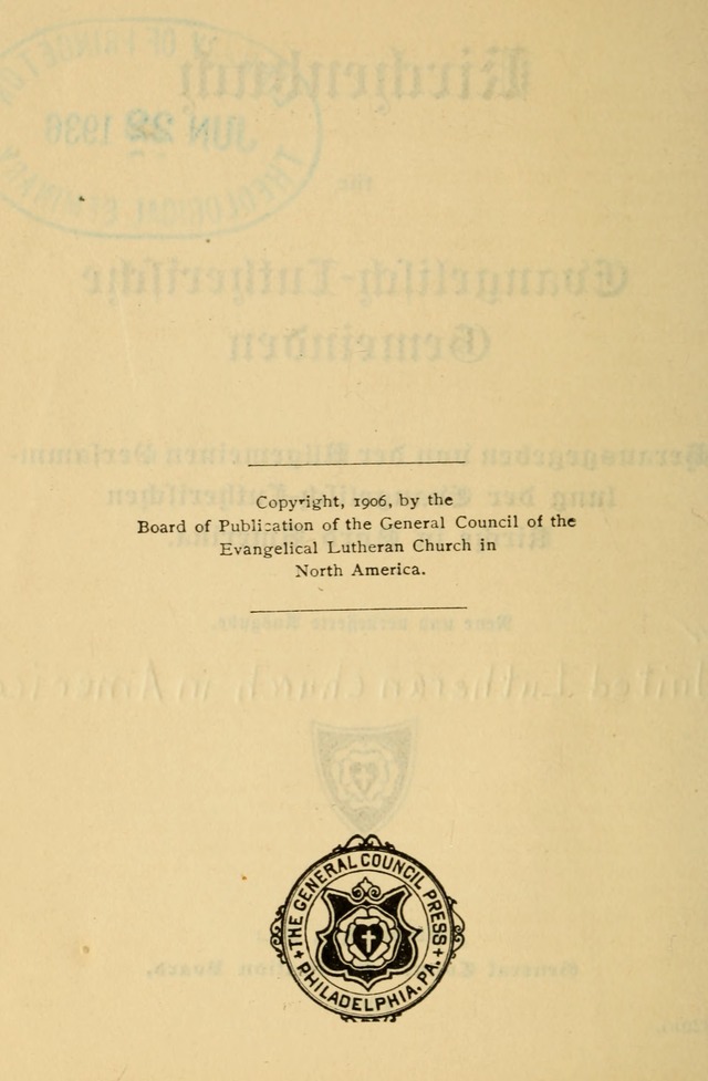 Kirchenbuch für Evangelisch-Lutherische Gemeinden: Herausgegeben von der Allgemeinen Versammlung der Evangelisch-Lutherischen Kirche in Nord Amerika (Neue und Verb. Aus.) page viii