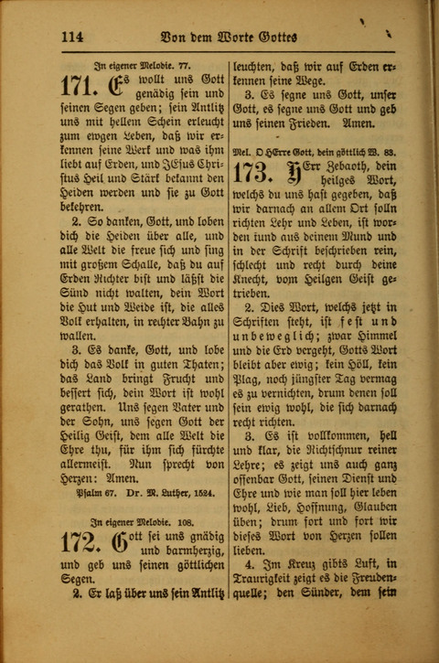 Kirchen-Gesangbuch für Evangelisch-Lutherische Gemeinden: ungeänderter Augsburgischer Confession darin des sel. Dr. Martin Luthers und anderer geistreichen Lehrer gebräuchlichste ... (55. ed.) page 114