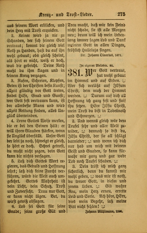 Kirchen-Gesangbuch für Evangelisch-Lutherische Gemeinden: ungeänderter Augsburgischer Confession darin des sel. Dr. Martin Luthers und anderer geistreichen Lehrer gebräuchlichste ... (55. ed.) page 275