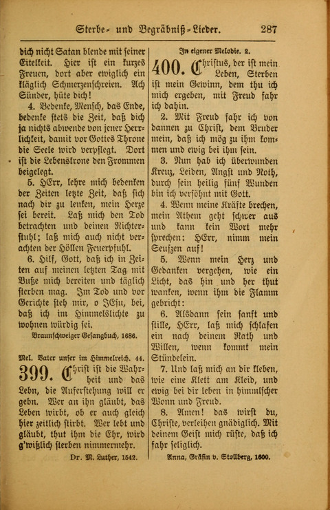 Kirchen-Gesangbuch für Evangelisch-Lutherische Gemeinden: ungeänderter Augsburgischer Confession darin des sel. Dr. Martin Luthers und anderer geistreichen Lehrer gebräuchlichste ... (55. ed.) page 287