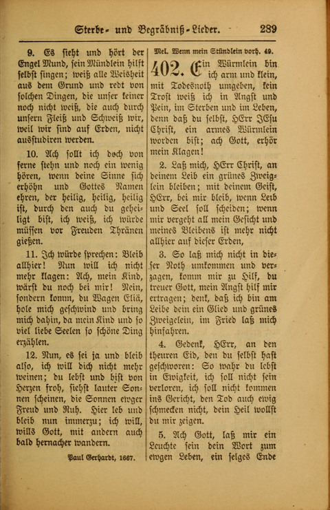 Kirchen-Gesangbuch für Evangelisch-Lutherische Gemeinden: ungeänderter Augsburgischer Confession darin des sel. Dr. Martin Luthers und anderer geistreichen Lehrer gebräuchlichste ... (55. ed.) page 289